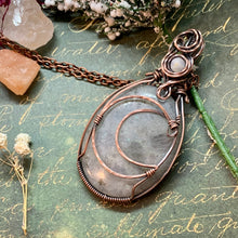 Labradorite and Moonstone in copper W/ Moon accent.